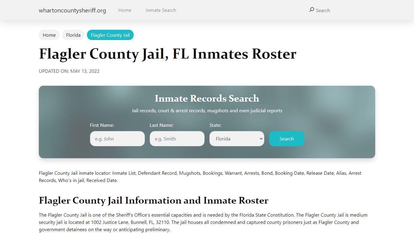 Flagler County Jail, FL Jail Roster, Name Search